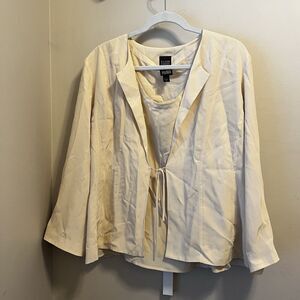 Eileen Fisher 2 Pc Woman 100% Silk Tank Top W Silk Ivory Scoop Neck & Duster XL